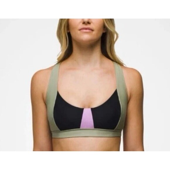 Prana Other - Prana Halter Bikini Top Size Large Tulip Black Olive  Green Black Lilac NWT $65